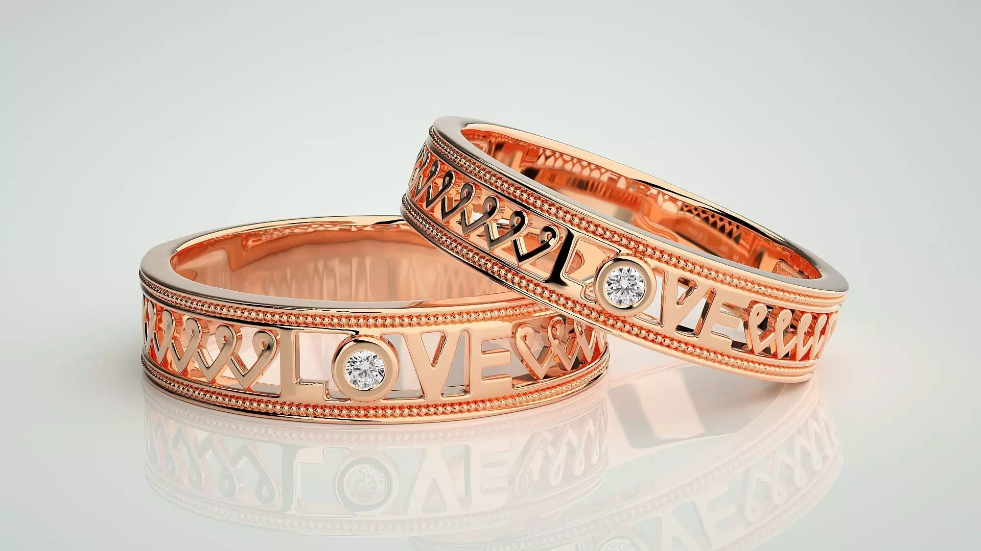 Solitaire Couple Band Ring 3dm stl render detail 3D print model