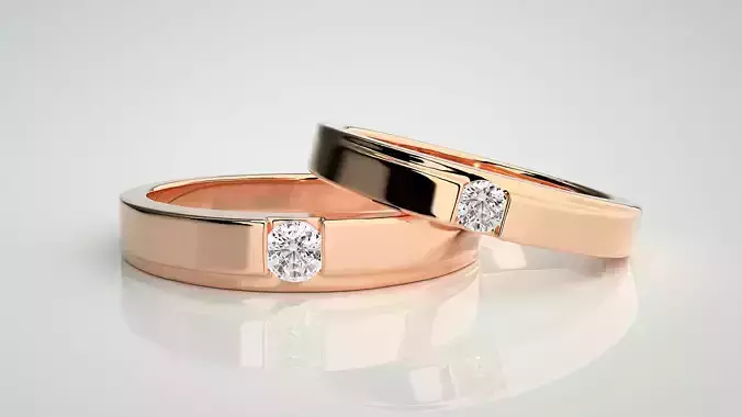 Solitaire Couple Band Ring 3dm stl render detail