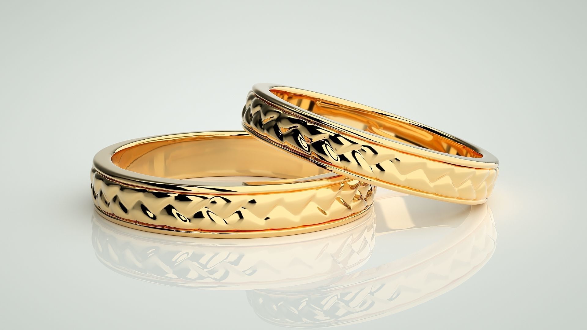 Plain Gold Couple Band Ring 3dm stl render detail 3D print model_8