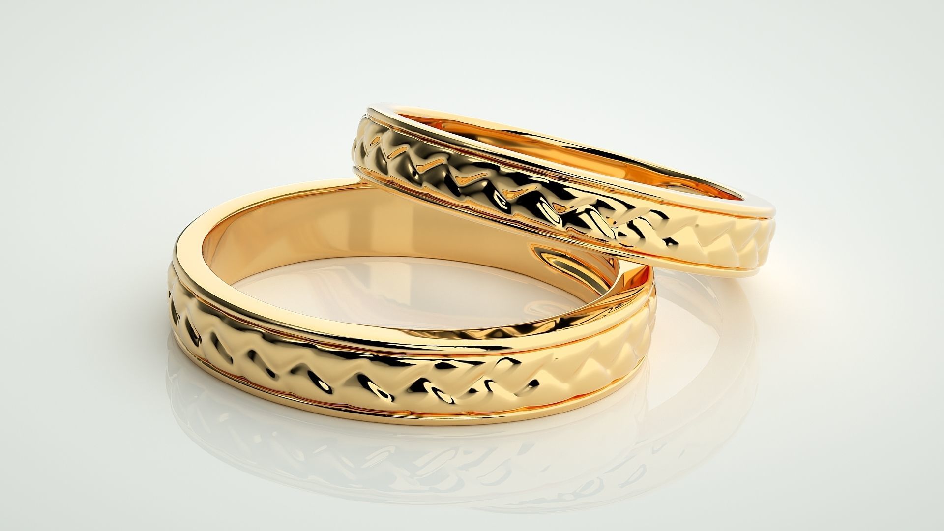 Plain Gold Couple Band Ring 3dm stl render detail 3D print model_9