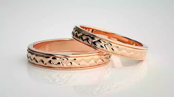 Plain Gold Couple Band Ring 3dm stl render detail