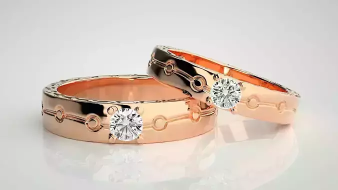 Solitaire Couple Band Ring 3dm stl render detail