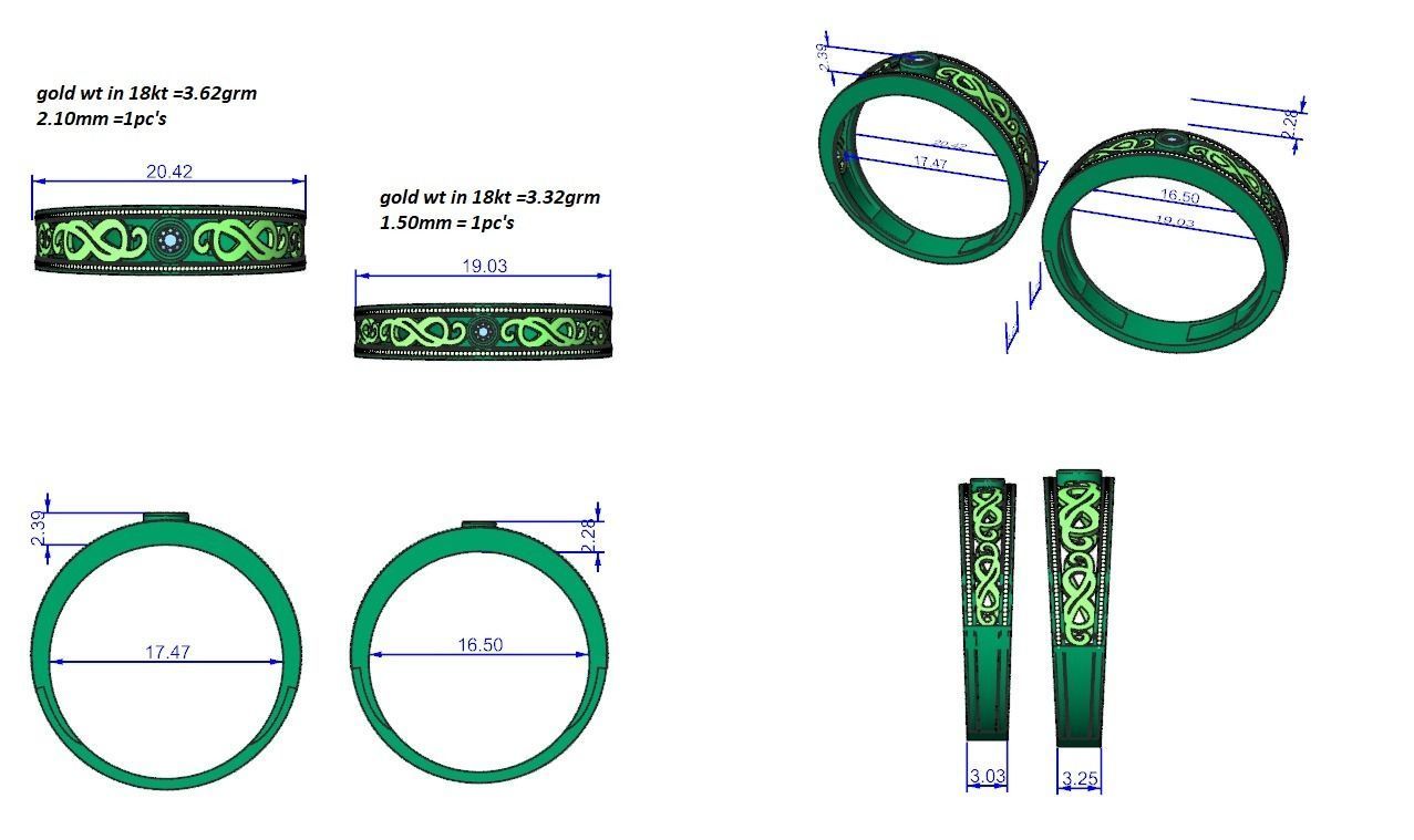 Solitaire Infinity Couple Band Ring 3dm stl render detail 3D print model_3