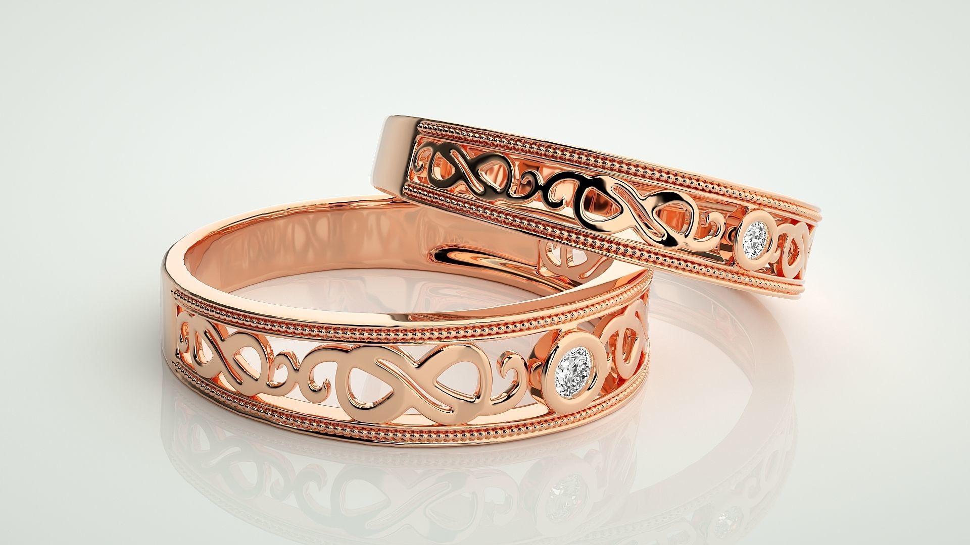 Solitaire Infinity Couple Band Ring 3dm stl render detail 3D print model_1