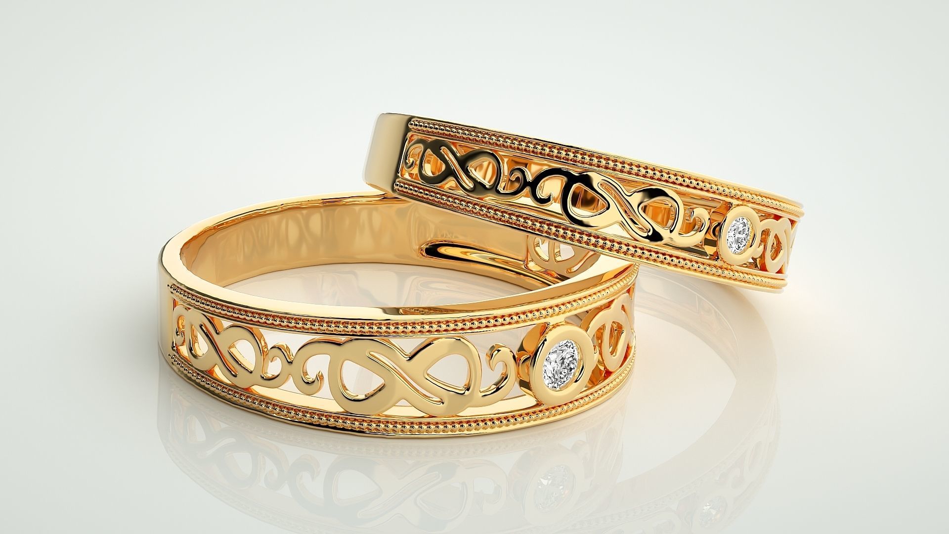 Solitaire Infinity Couple Band Ring 3dm stl render detail 3D print model_10