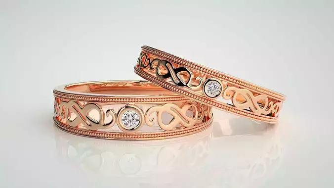 Solitaire Infinity Couple Band Ring 3dm stl render detail