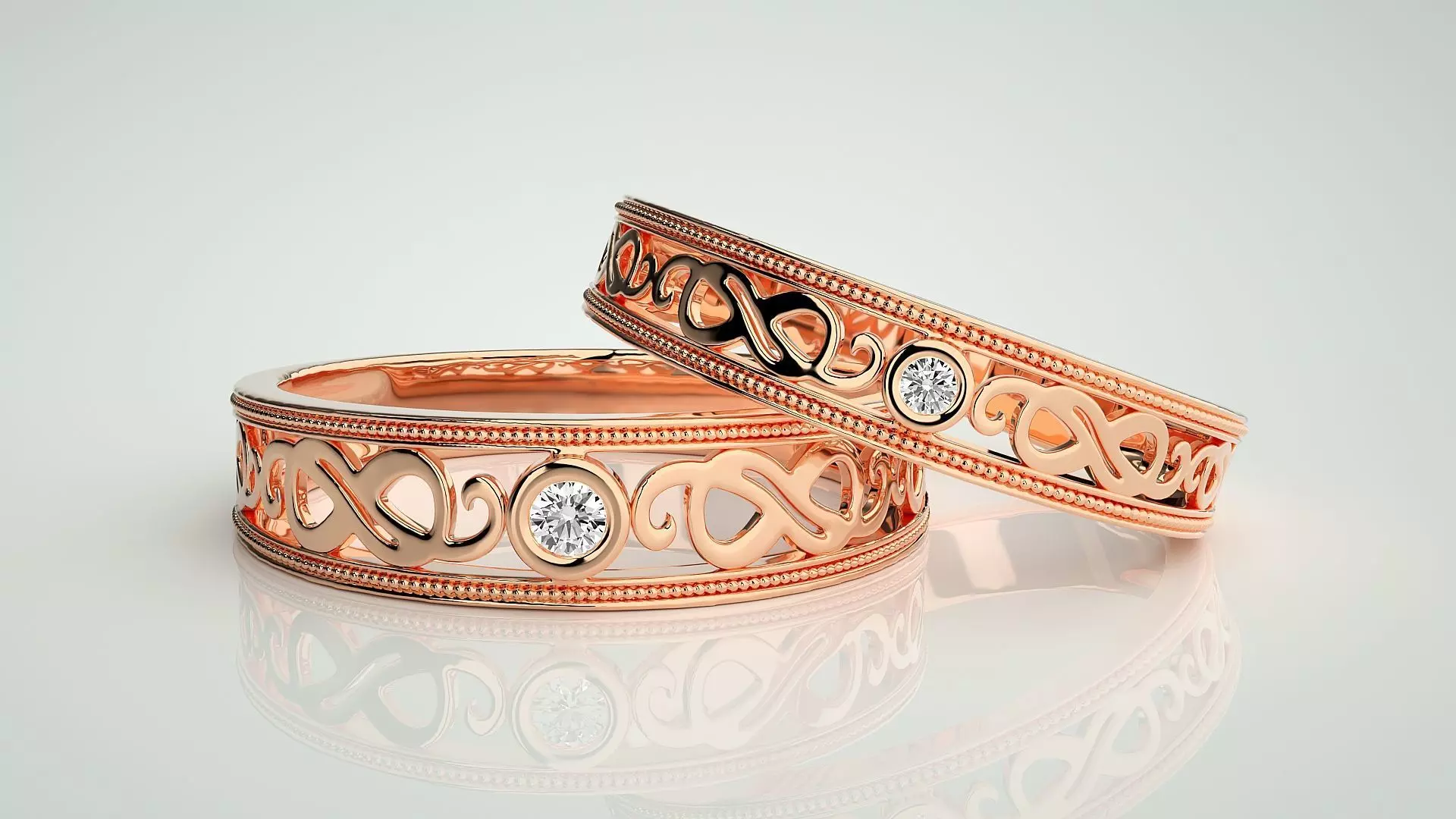 Solitaire Infinity Couple Band Ring 3dm stl render detail 3D print model_0