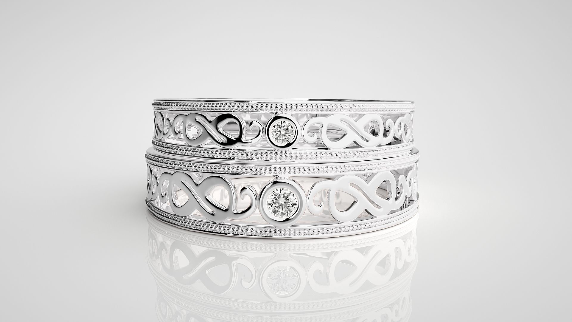 Solitaire Infinity Couple Band Ring 3dm stl render detail 3D print model_7