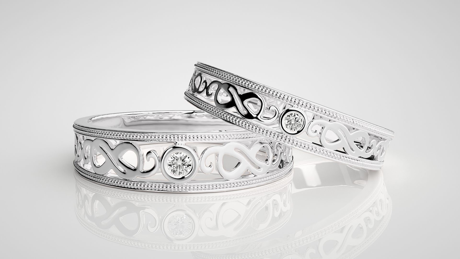 Solitaire Infinity Couple Band Ring 3dm stl render detail 3D print model_5