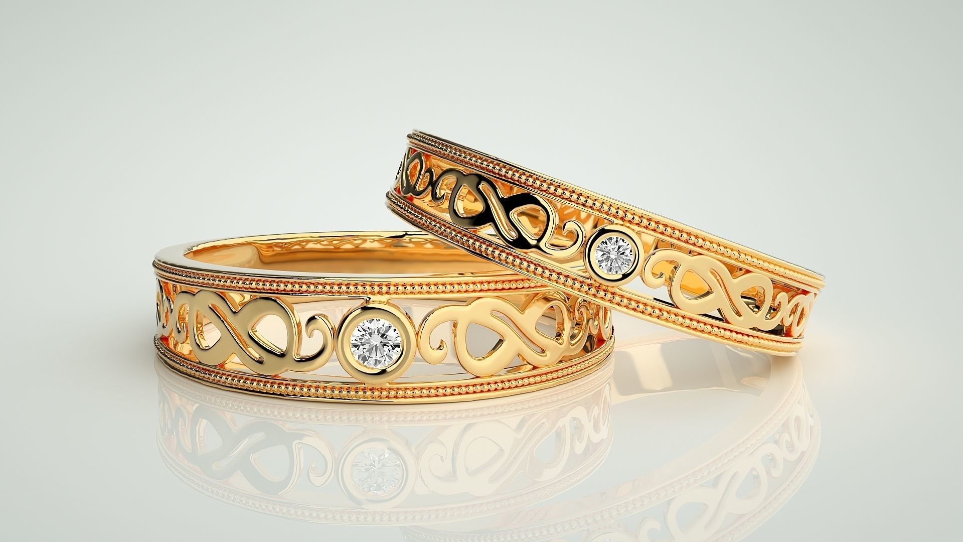 Solitaire Infinity Couple Band Ring 3dm stl render detail 3D print model_9