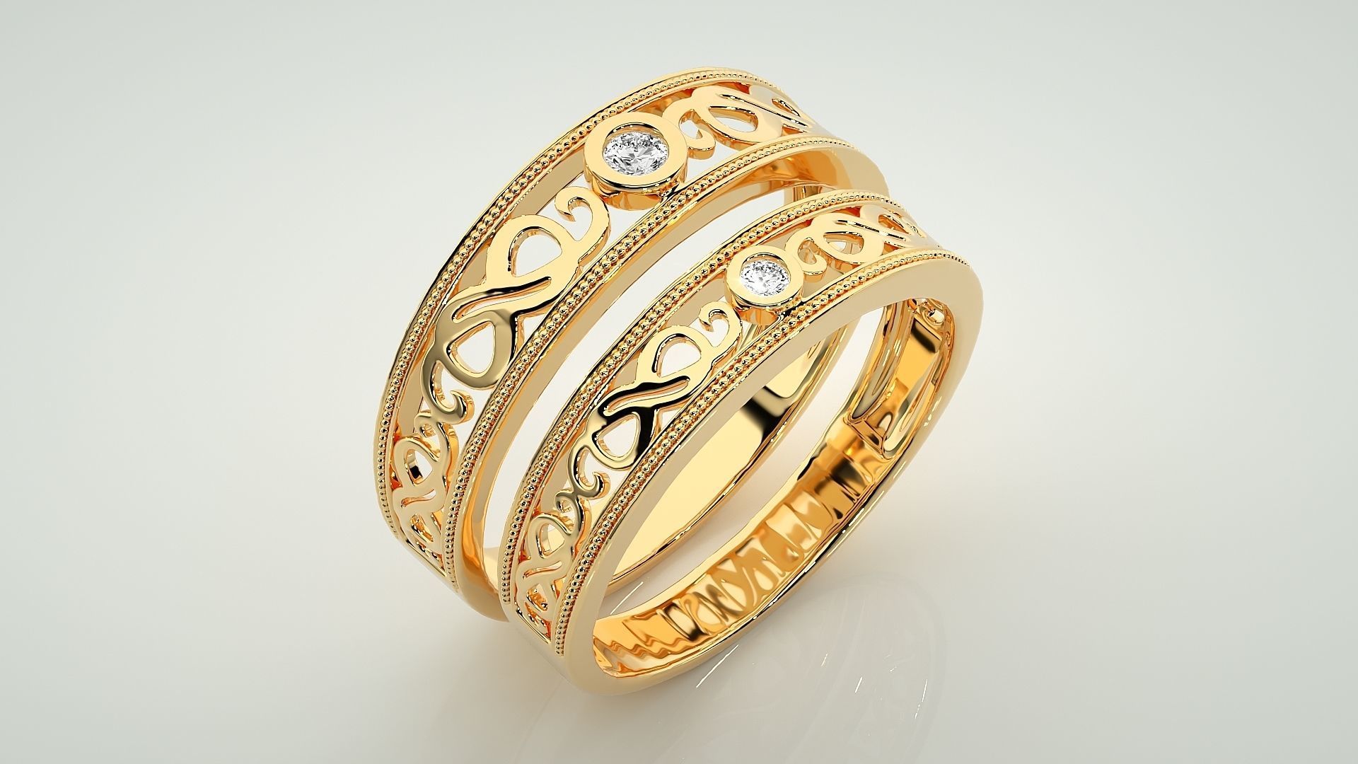 Solitaire Infinity Couple Band Ring 3dm stl render detail 3D print model_12