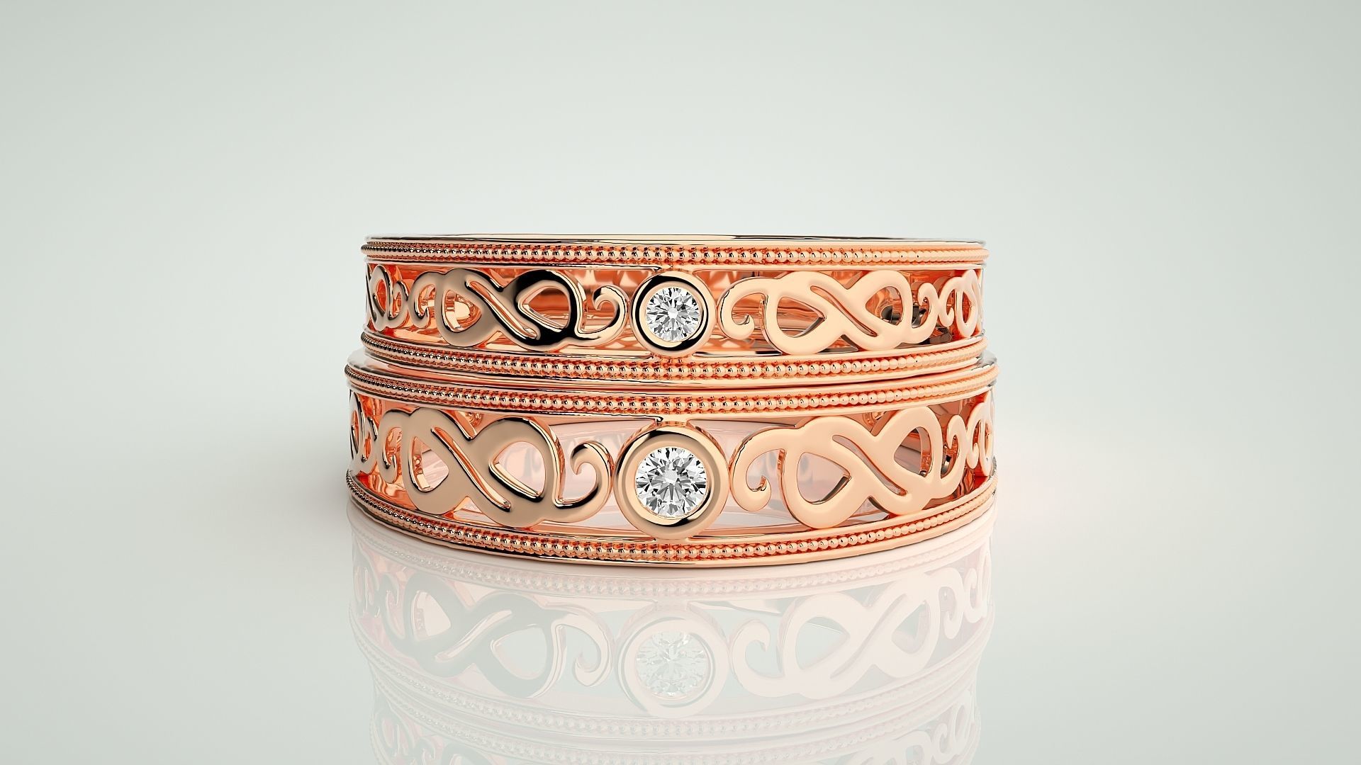 Solitaire Infinity Couple Band Ring 3dm stl render detail 3D print model_2