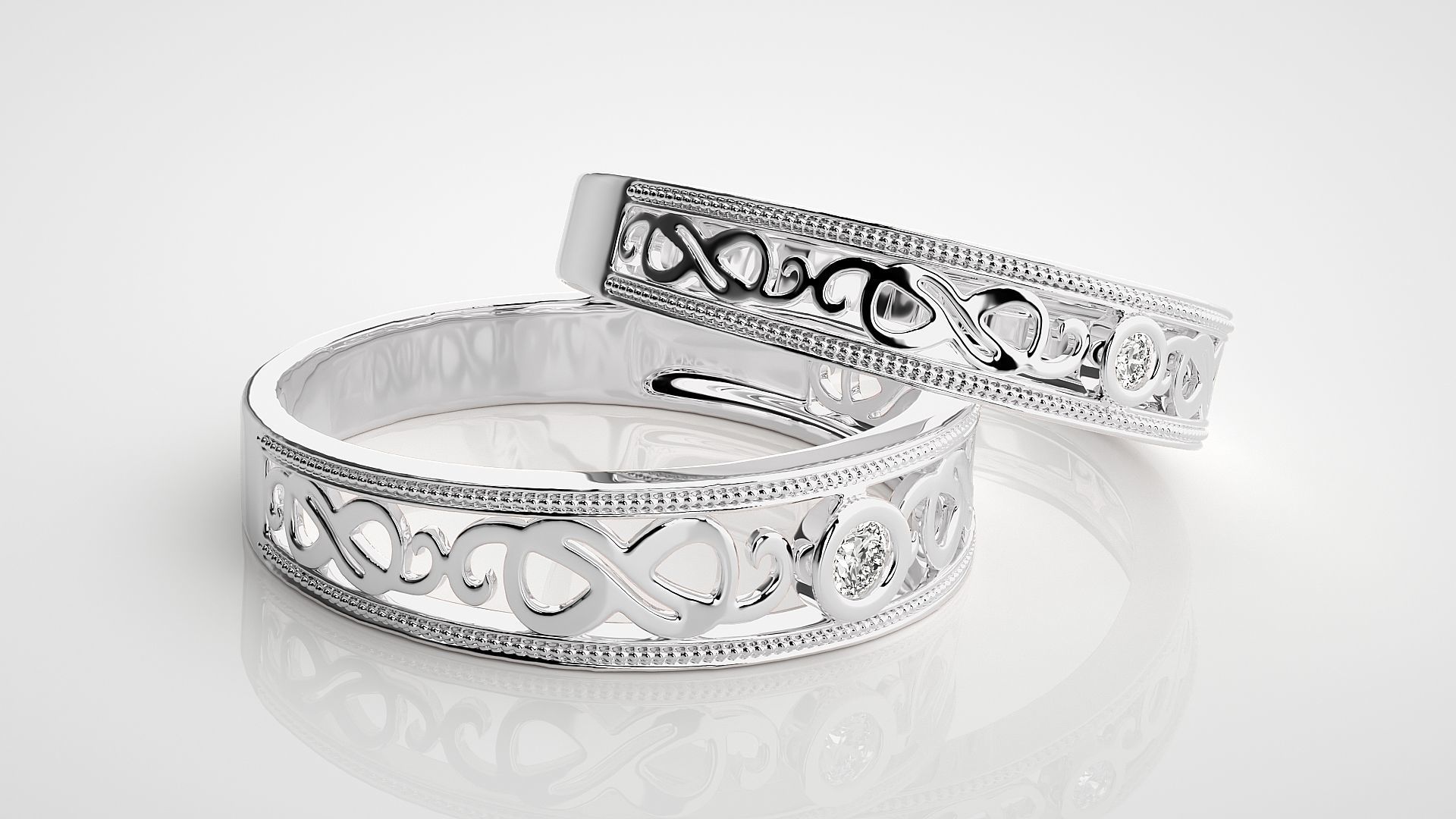 Solitaire Infinity Couple Band Ring 3dm stl render detail 3D print model_6