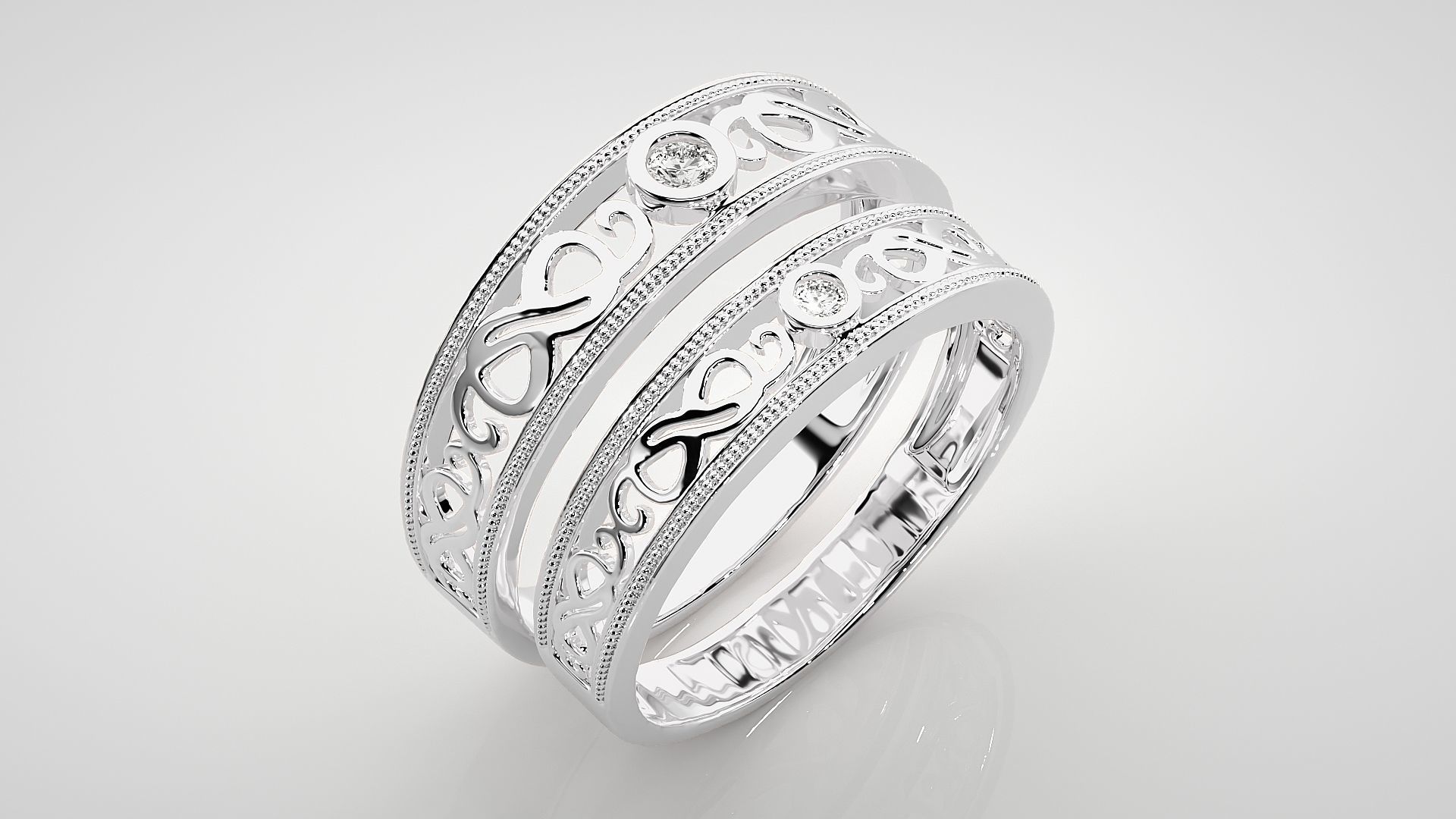 Solitaire Infinity Couple Band Ring 3dm stl render detail 3D print model_8