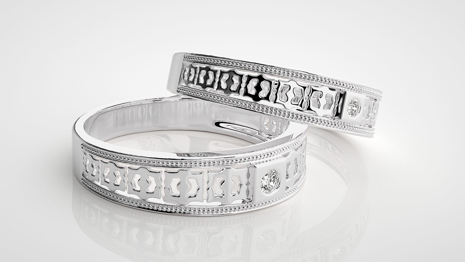 Mesh Solitaire Couple Band Ring 3dm stl render detail 3D print model_6