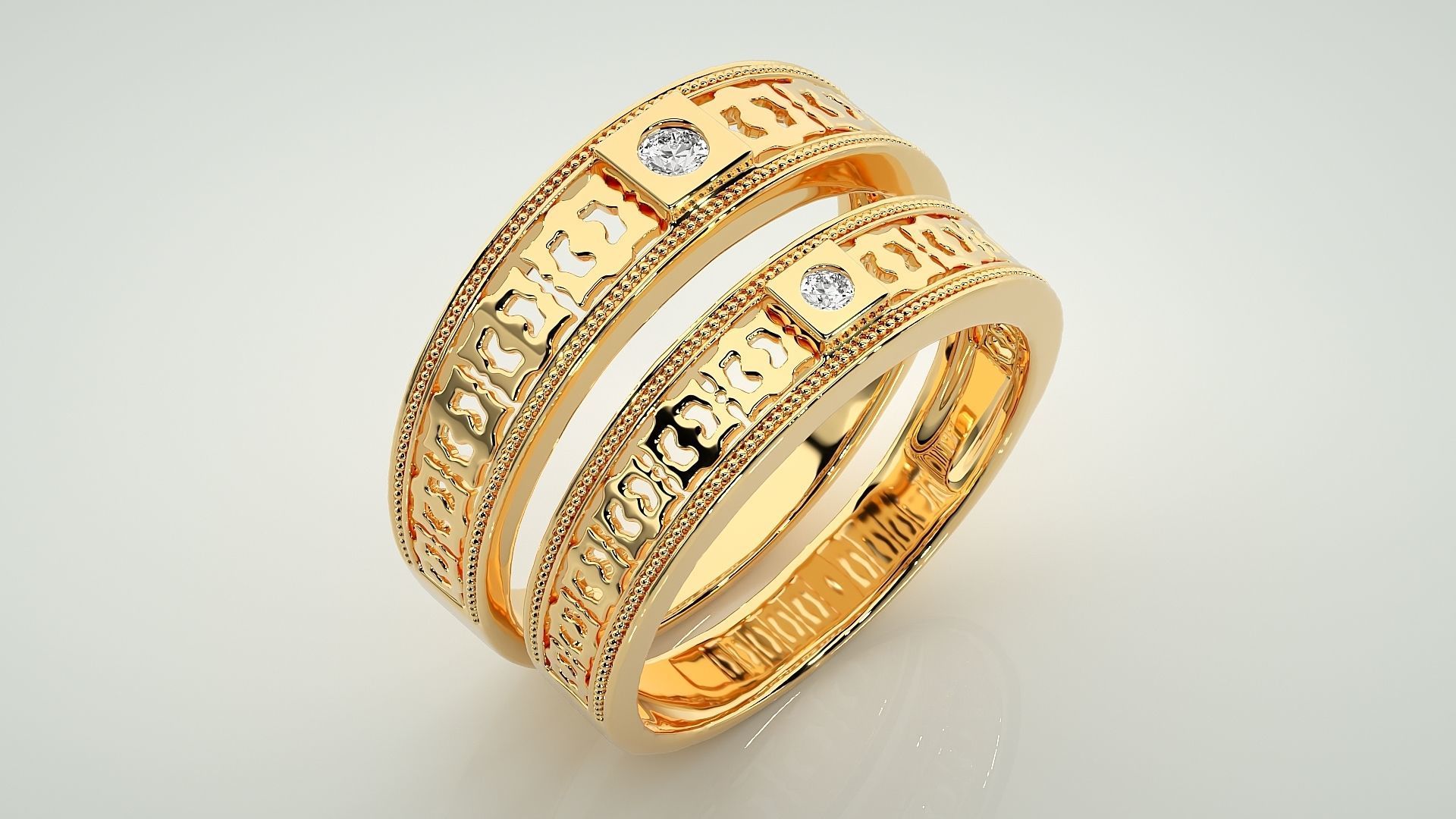 Mesh Solitaire Couple Band Ring 3dm stl render detail 3D print model_12
