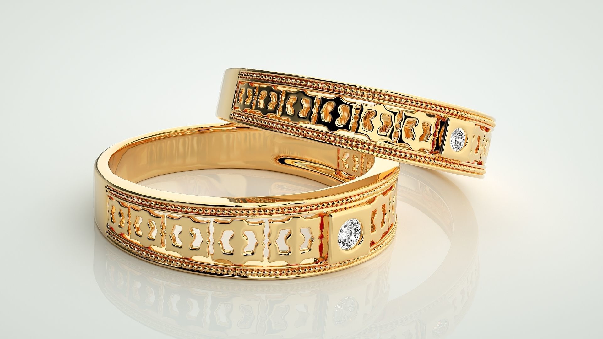 Mesh Solitaire Couple Band Ring 3dm stl render detail 3D print model_10