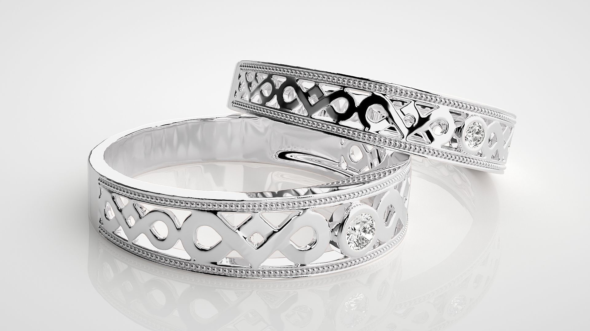 Solitaire Couple Band Ring 3dm stl render detail 3D print model_6