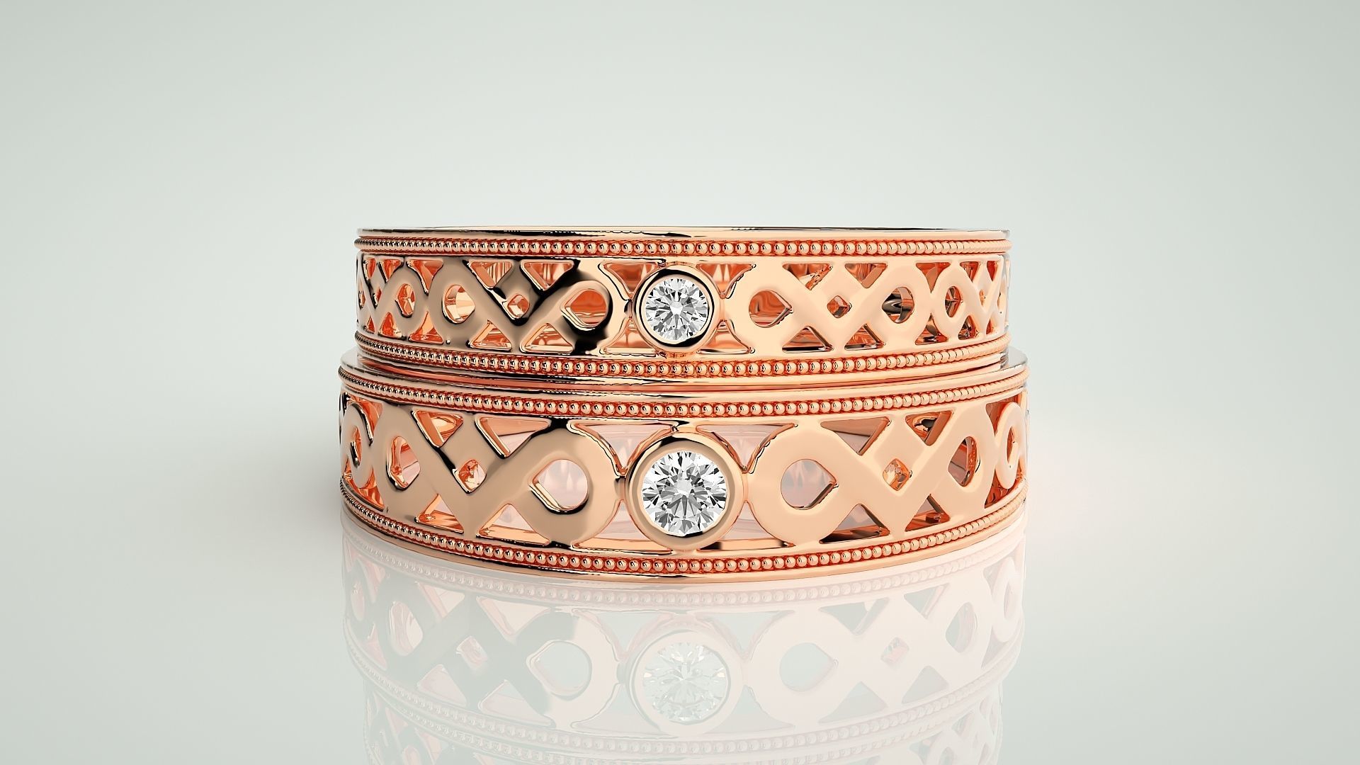 Solitaire Couple Band Ring 3dm stl render detail 3D print model_2