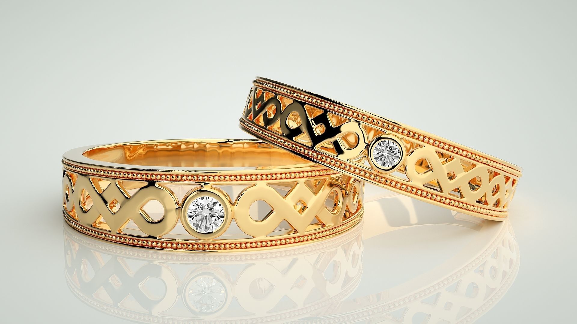 Solitaire Couple Band Ring 3dm stl render detail 3D print model_9