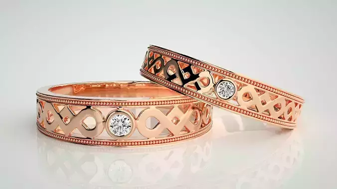 Solitaire Couple Band Ring 3dm stl render detail