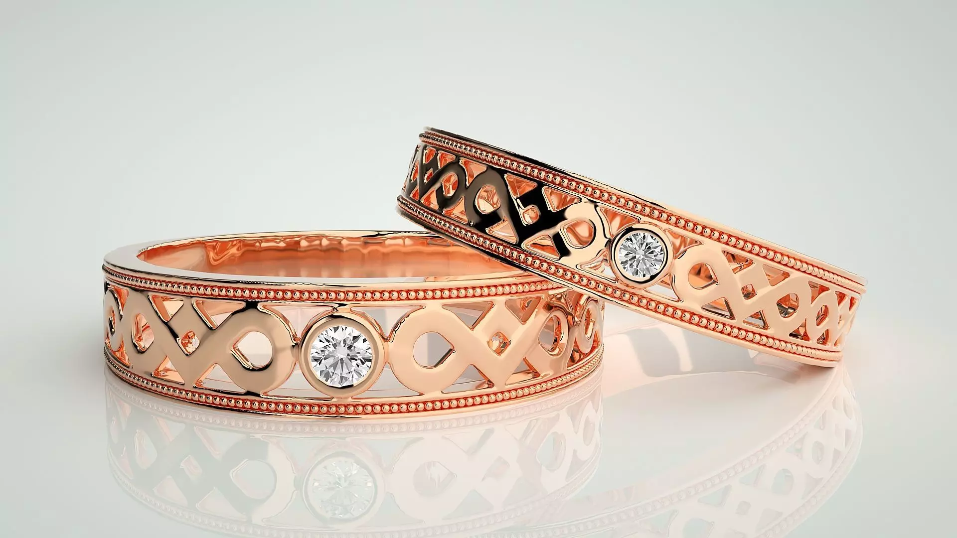 Solitaire Couple Band Ring 3dm stl render detail 3D print model_0