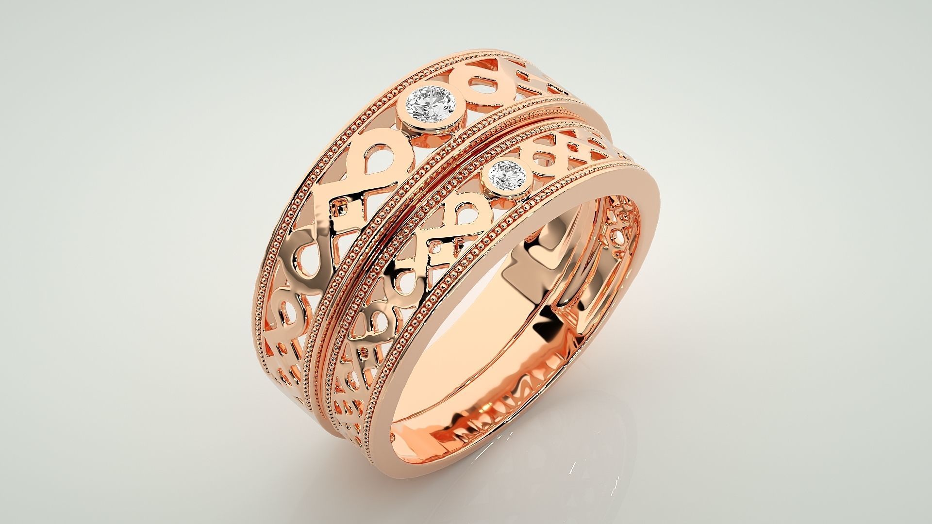 Solitaire Couple Band Ring 3dm stl render detail 3D print model_4