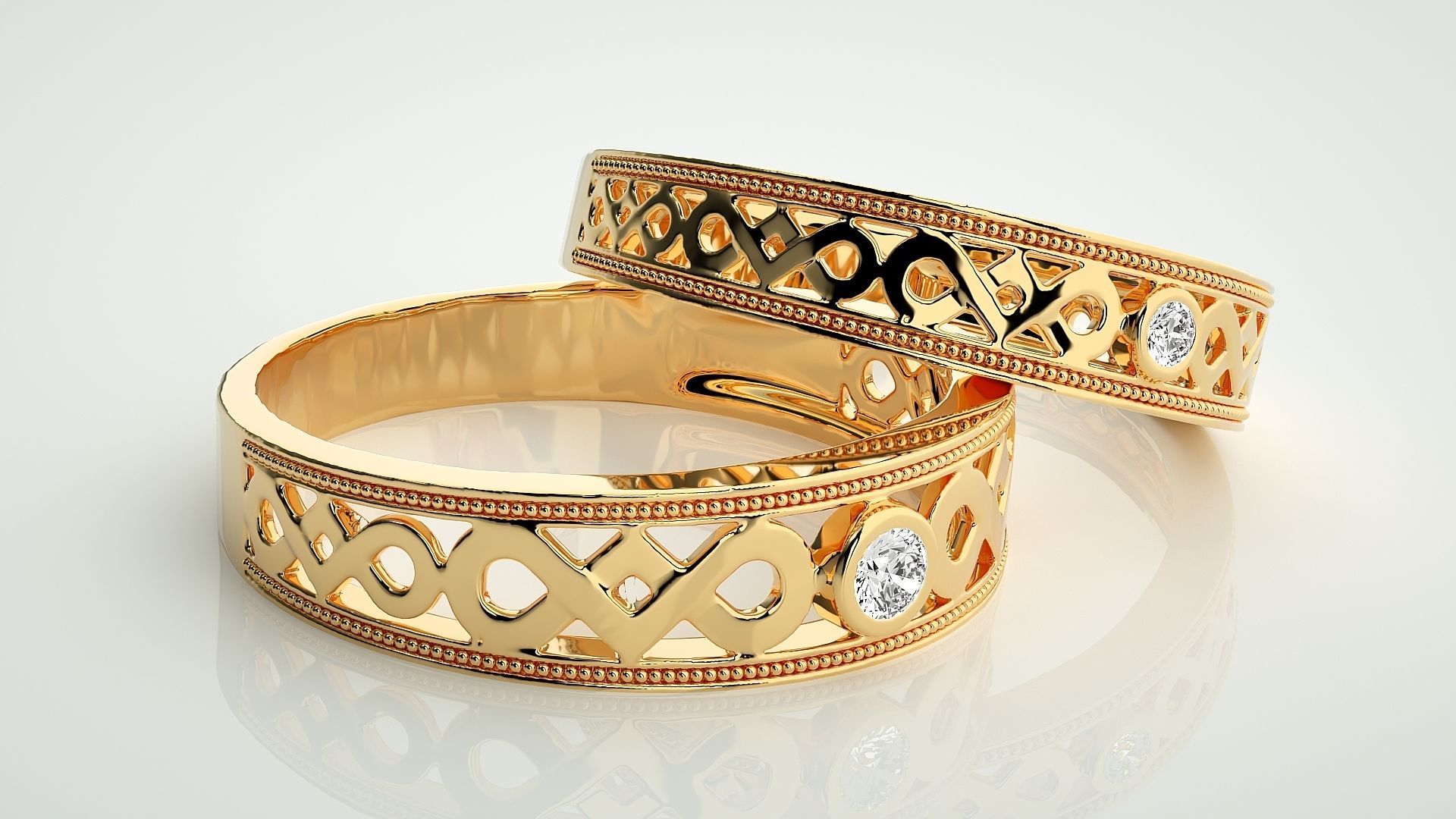 Solitaire Couple Band Ring 3dm stl render detail 3D print model_10