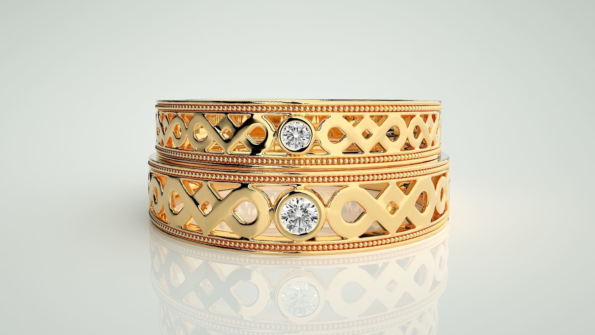 Solitaire Couple Band Ring 3dm stl render detail 3D print model_11