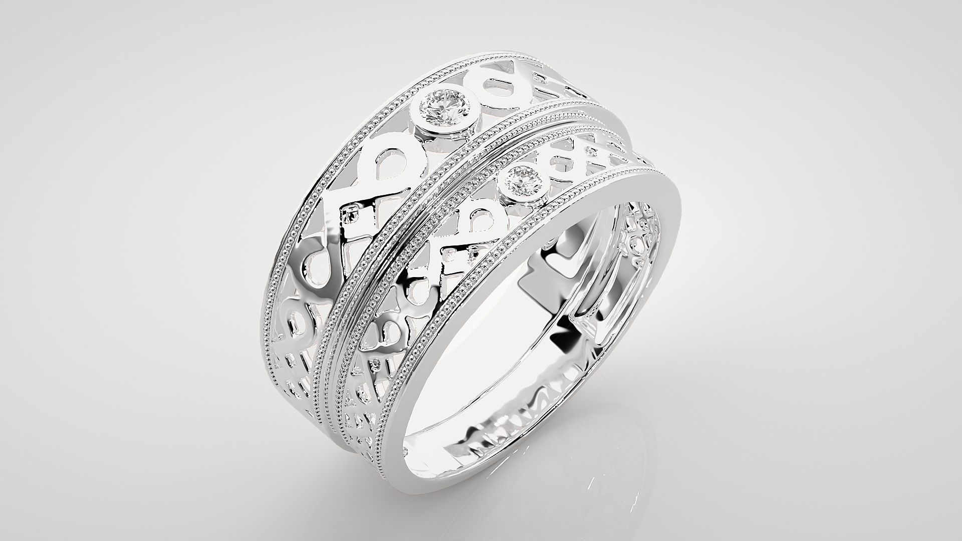Solitaire Couple Band Ring 3dm stl render detail 3D print model_8