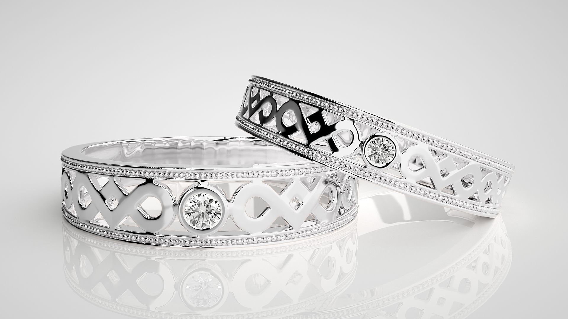 Solitaire Couple Band Ring 3dm stl render detail 3D print model_5