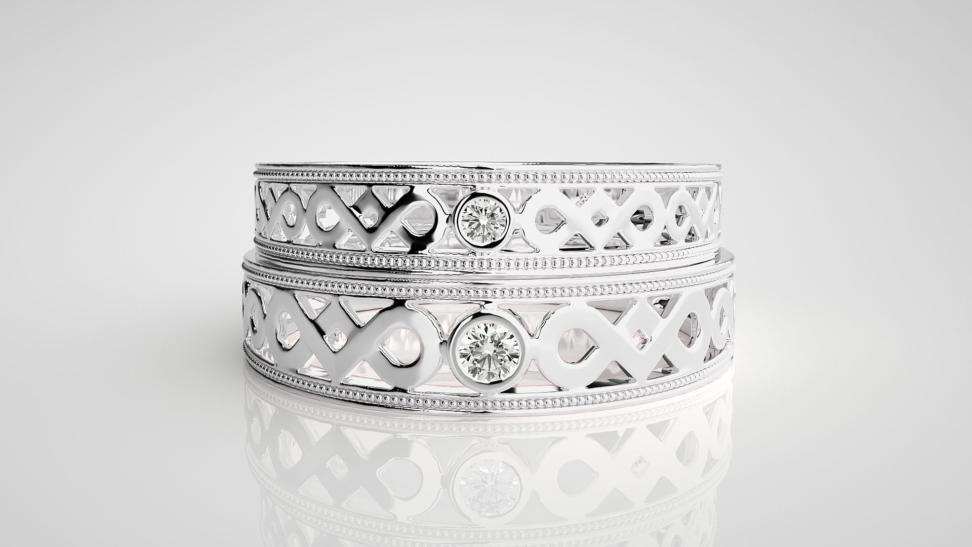 Solitaire Couple Band Ring 3dm stl render detail 3D print model_7