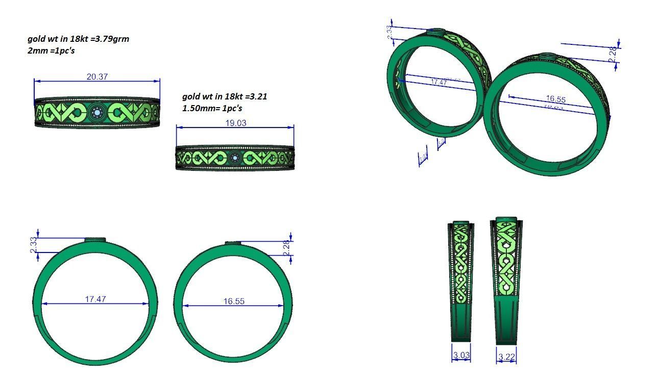 Solitaire Couple Band Ring 3dm stl render detail 3D print model_3