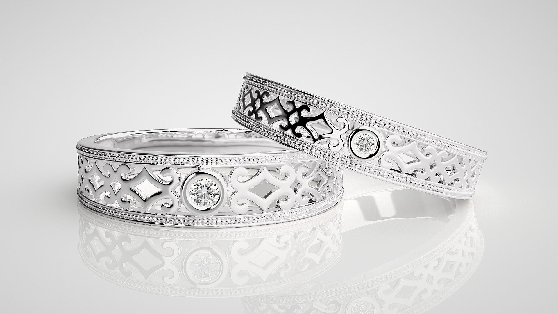 Solitaire Couple Band Ring 3dm stl render detail 3D print model_5