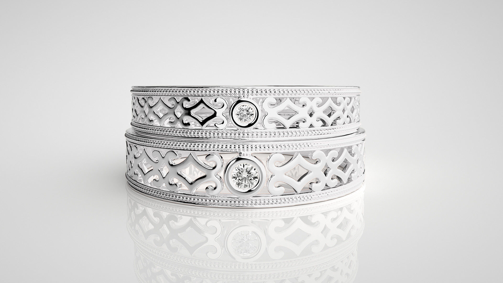 Solitaire Couple Band Ring 3dm stl render detail 3D print model_7