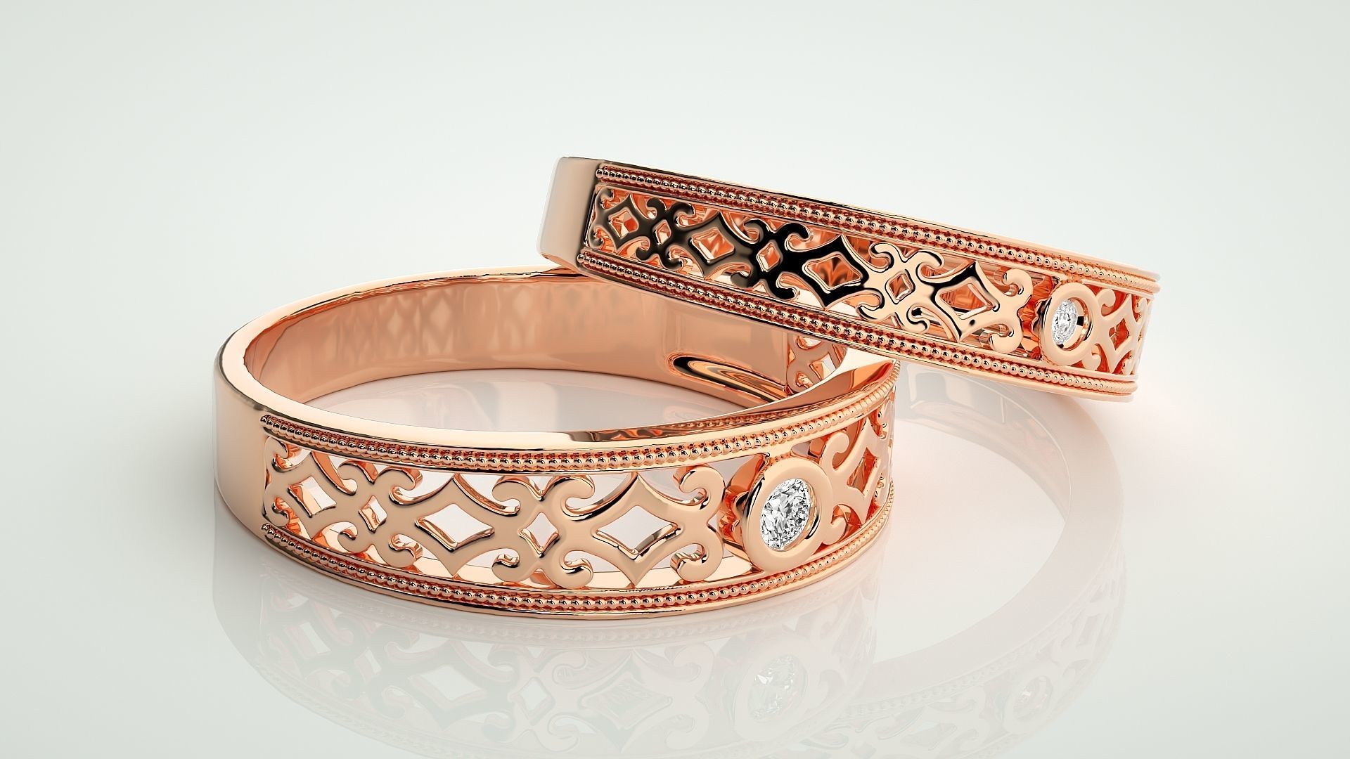 Solitaire Couple Band Ring 3dm stl render detail 3D print model_1