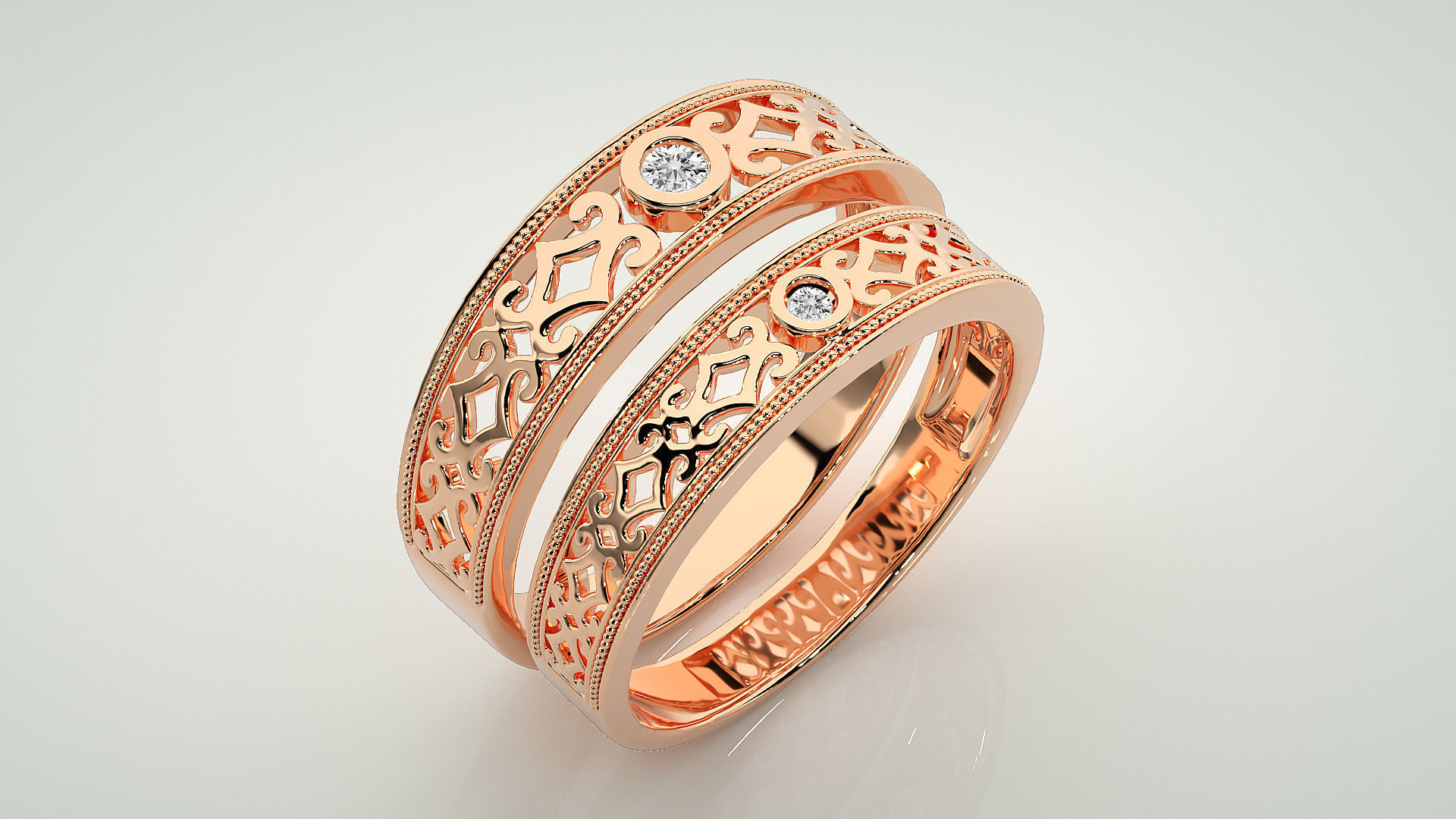 Solitaire Couple Band Ring 3dm stl render detail 3D print model_4