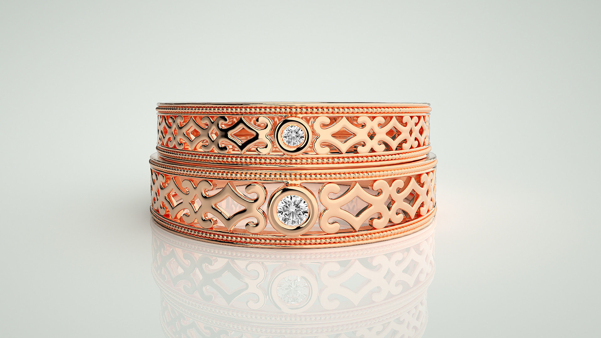 Solitaire Couple Band Ring 3dm stl render detail 3D print model_2