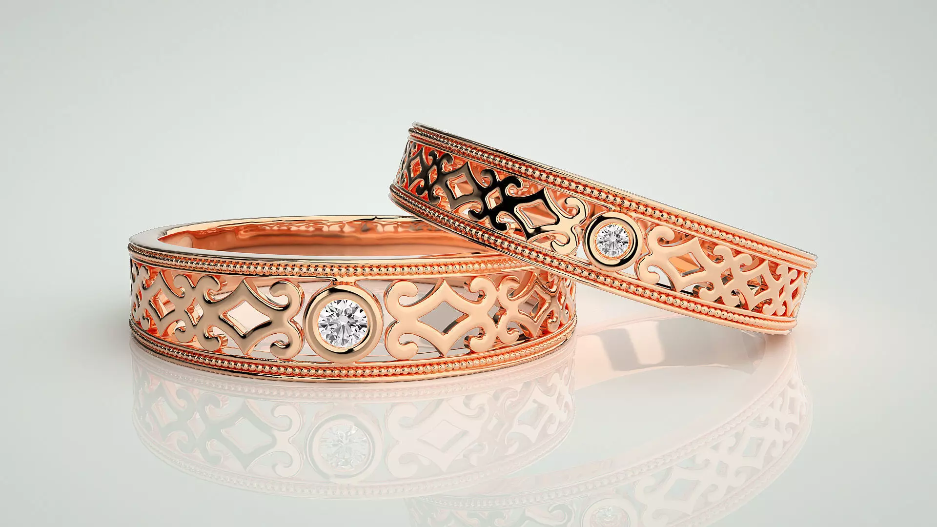 Solitaire Couple Band Ring 3dm stl render detail 3D print model_0