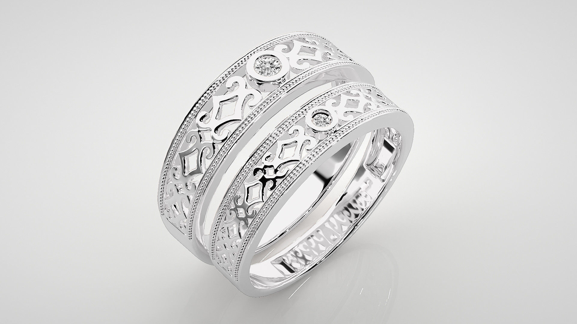 Solitaire Couple Band Ring 3dm stl render detail 3D print model_8