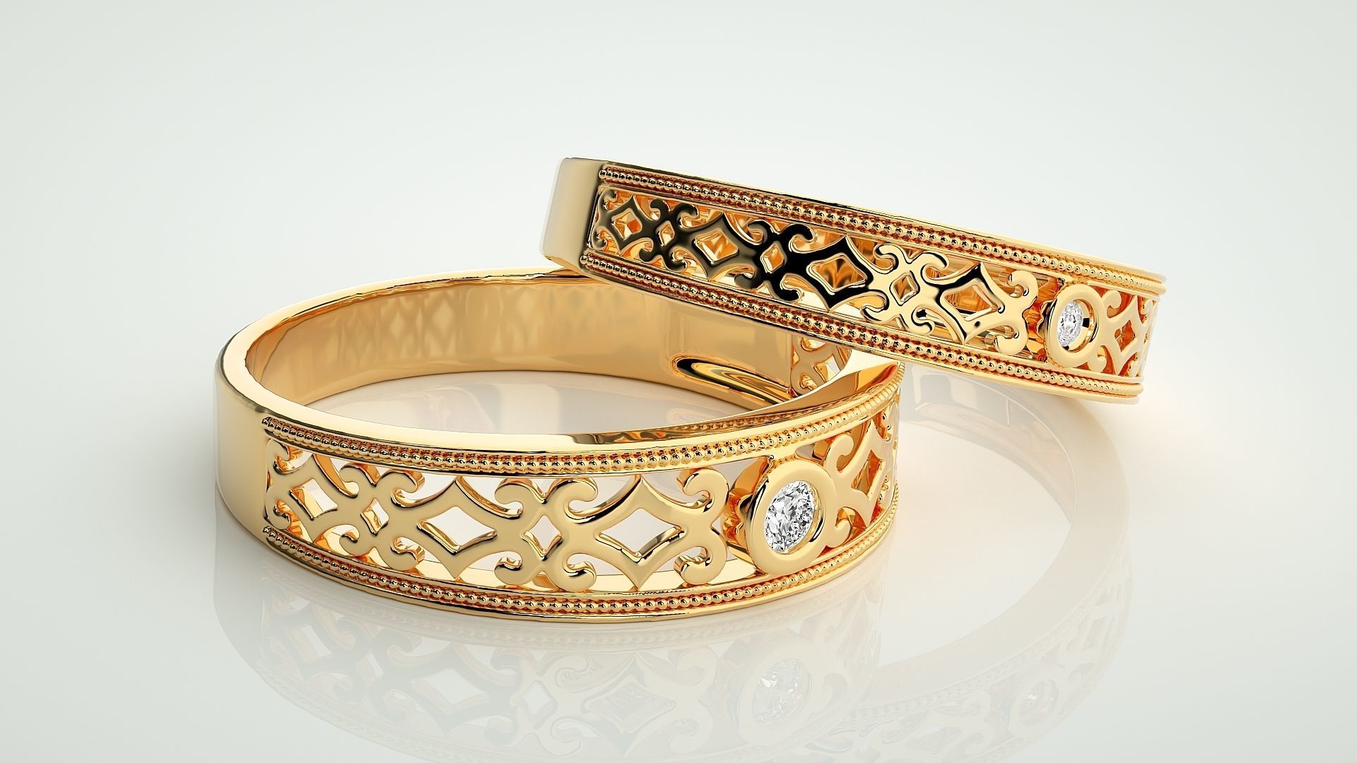 Solitaire Couple Band Ring 3dm stl render detail 3D print model_10