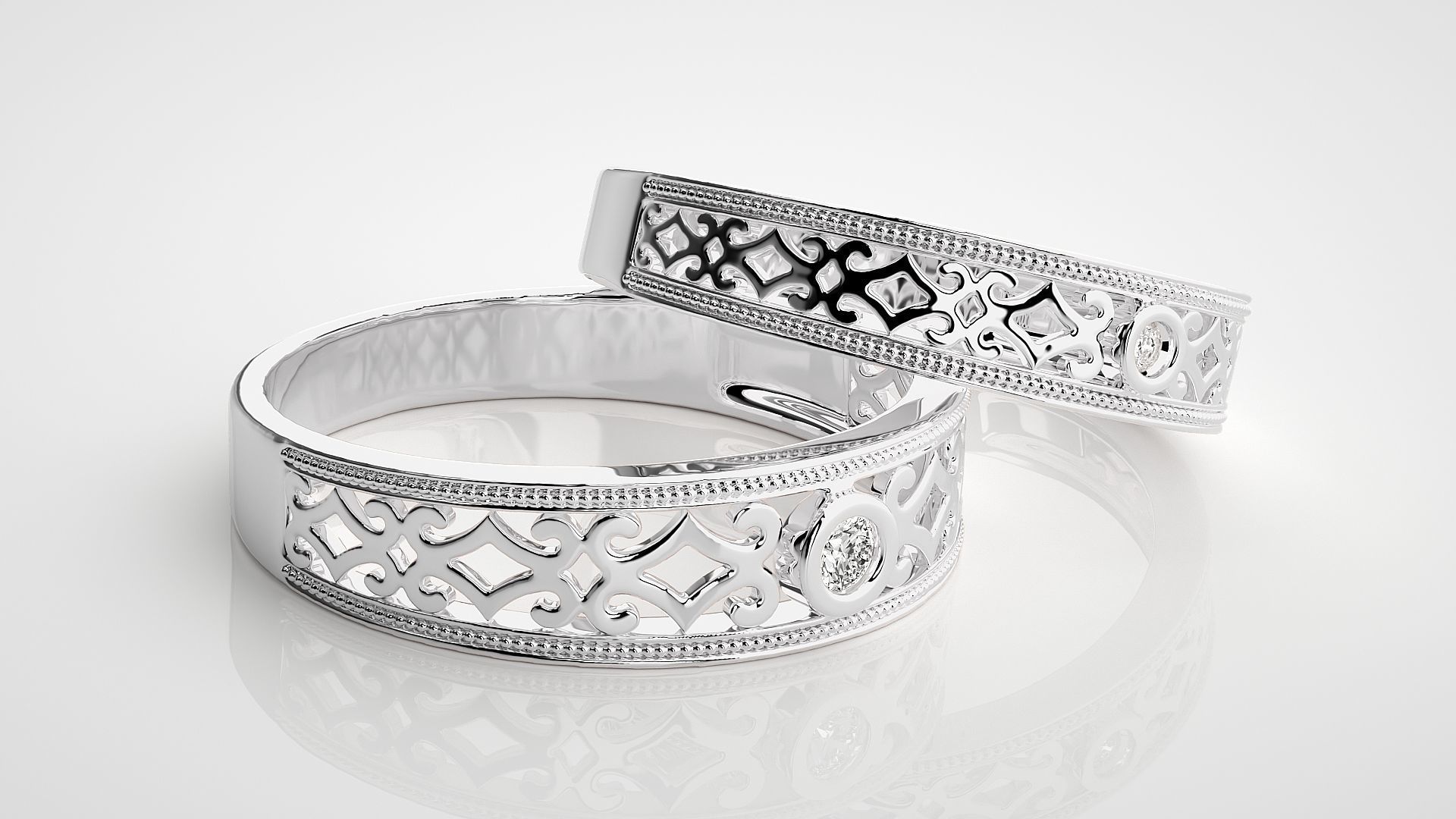 Solitaire Couple Band Ring 3dm stl render detail 3D print model_6