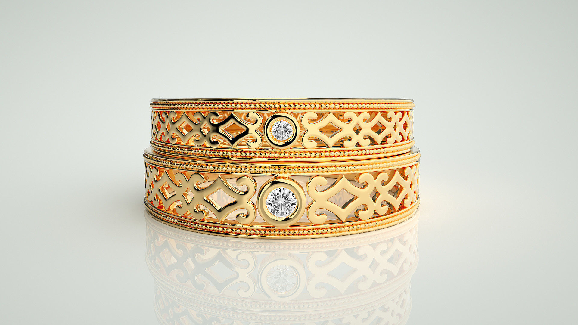 Solitaire Couple Band Ring 3dm stl render detail 3D print model_11