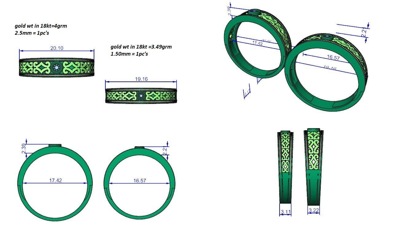 Solitaire Couple Band Ring 3dm stl render detail 3D print model_3