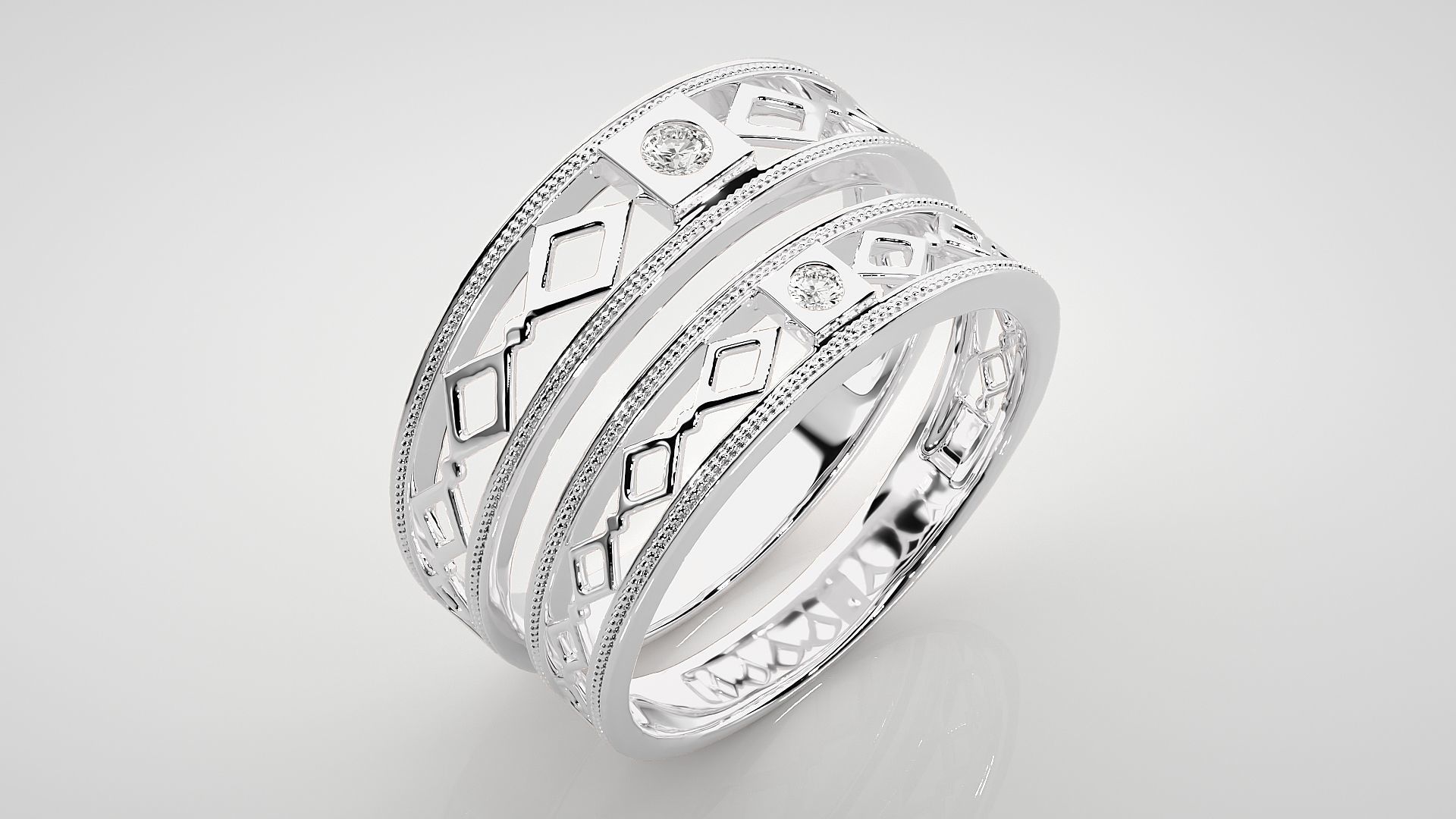 Solitaire Couple Band Ring 3dm stl render detail 3D print model_8