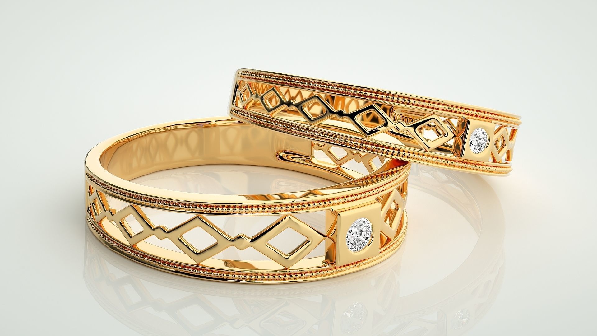 Solitaire Couple Band Ring 3dm stl render detail 3D print model_10