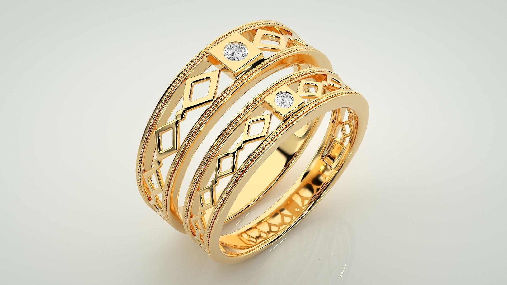 Solitaire Couple Band Ring 3dm stl render detail 3D print model_12