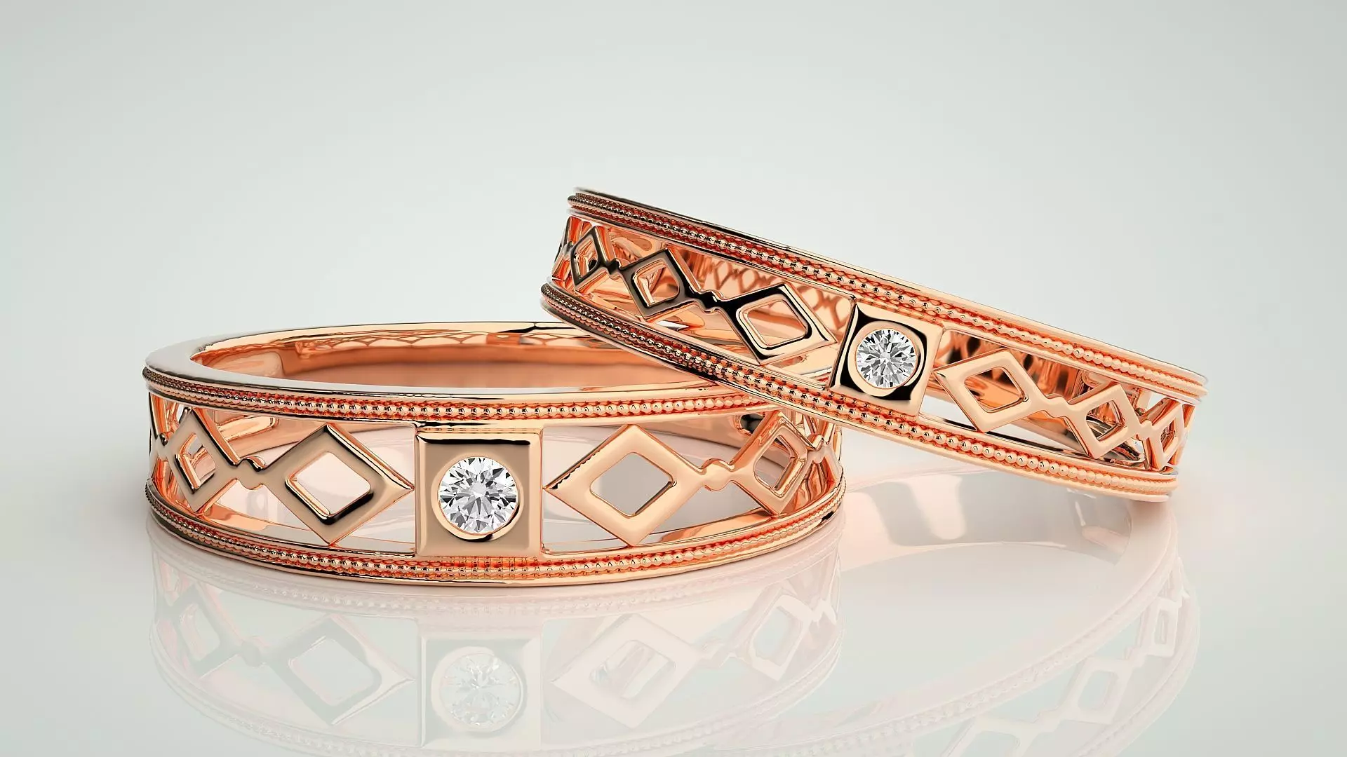 Solitaire Couple Band Ring 3dm stl render detail 3D print model_0