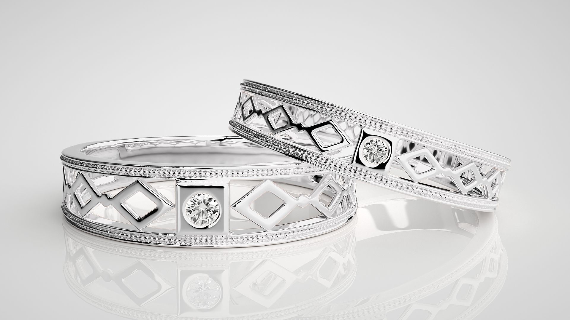 Solitaire Couple Band Ring 3dm stl render detail 3D print model_5