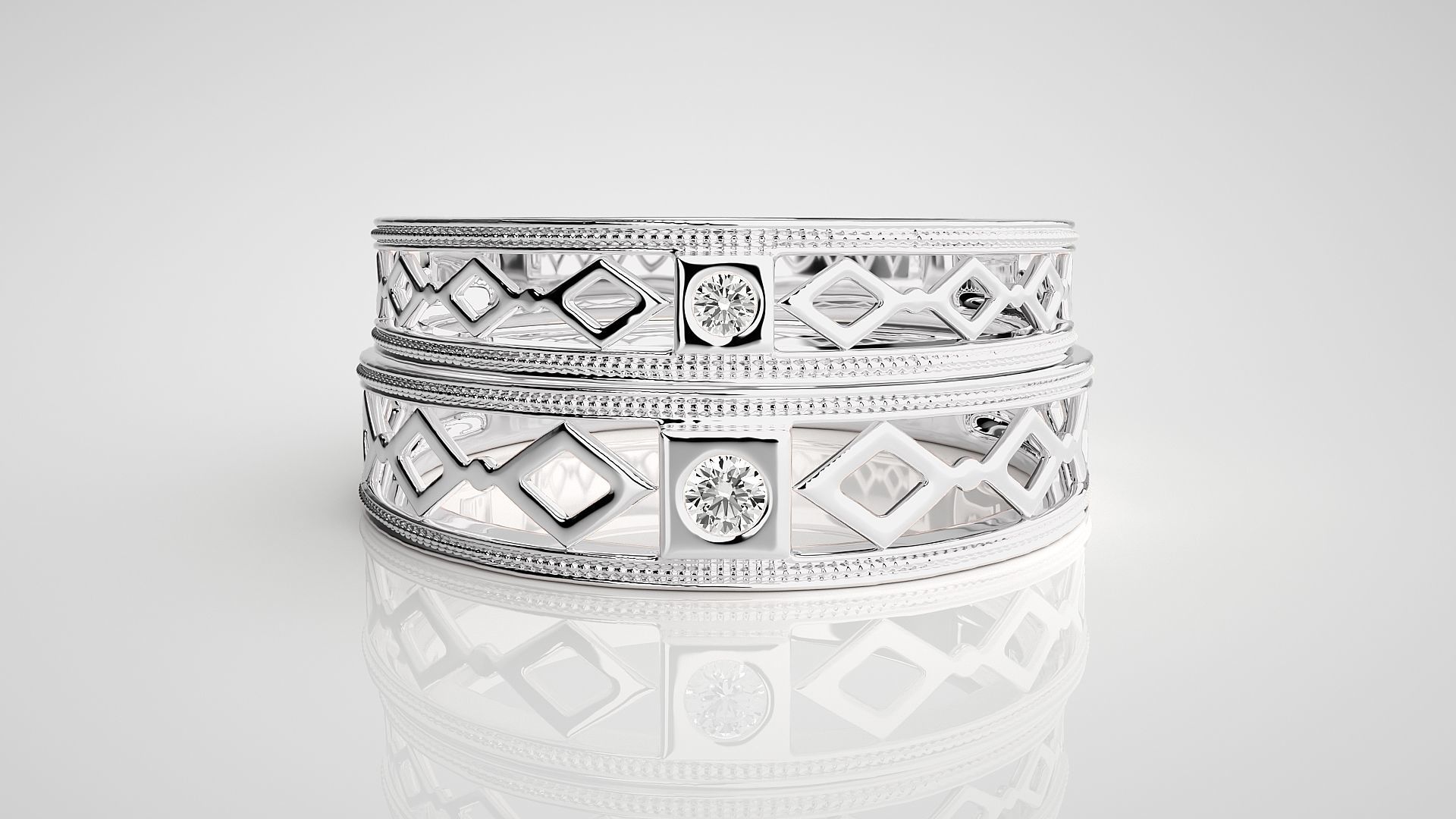 Solitaire Couple Band Ring 3dm stl render detail 3D print model_7